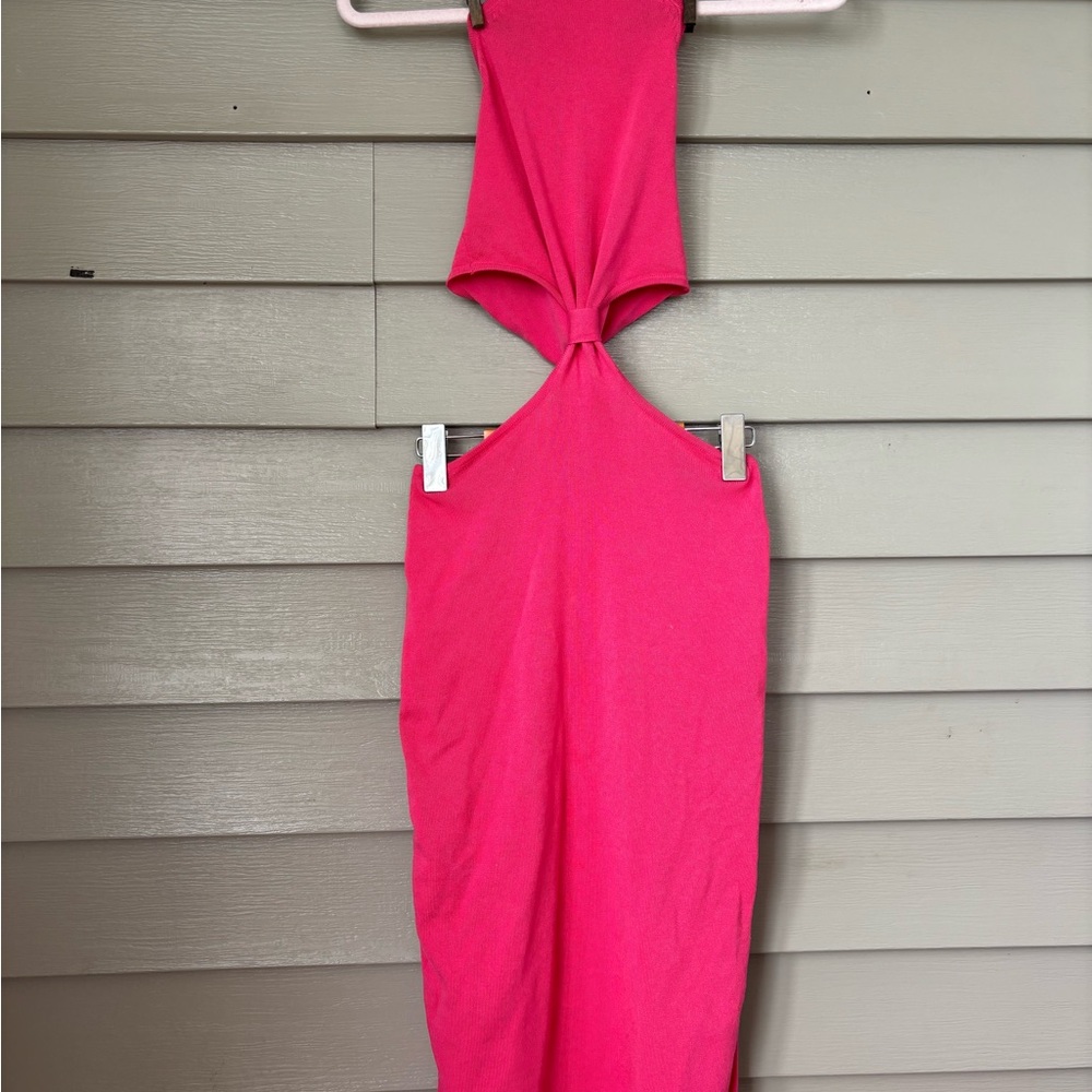 Lulu's Loving It Hot Pink Knit Cutout Midi Dress - Picture 2 of 7